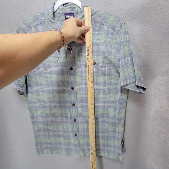 Patagonia Organic Cotton Shirt Mens M Gauze Button Up Plaid Short Sleeve Pocket - Picture 12 of 14